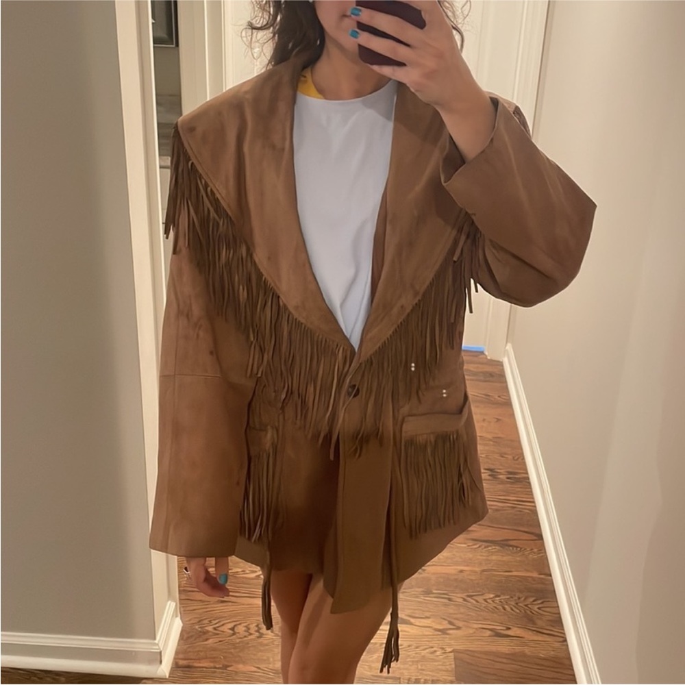 Vintage Genuine Leather Suede Fringe Jacket